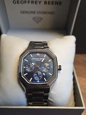 Geoffrey Beene Men's Blue Dial Stainless Steel Gunmetal Watch
